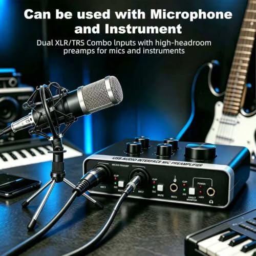 USB Audio Interface, 48V Phantom Power & XLR/TRS Combo Input, Computer Recording with Direct Monitor & Echo Knob, 16bit/48kHz, Plug & Play USB C for PC/Mac/iOS, for Guitar, Vocal, Karaoke – RXSKERTL