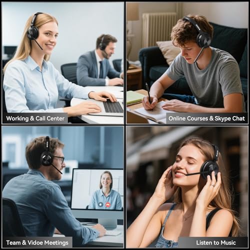 Wireless Headset with Mic for Work,Wireless Computer Headset(Bluetooth V5.3 + USB Dongle)w/Noise Cancelling Mic & Mute Button,Long Battery Life for Work,Zoom,Teams,Online Meetings,Home Office
