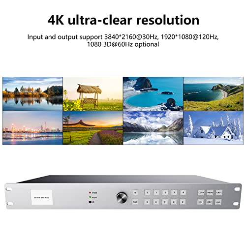 ICUIXIAN 4K 8x8 HDMI Matrix Switch 4K@30Hz Web GUI+LAN Port+Rs232 Control | Rackmount HDMI Matrix 8x8, HDCP, EDID, 3D, APP, Backlit Button,Screen display, 3.5mm Audio (8 Input 8 Output Matrix Splitter)