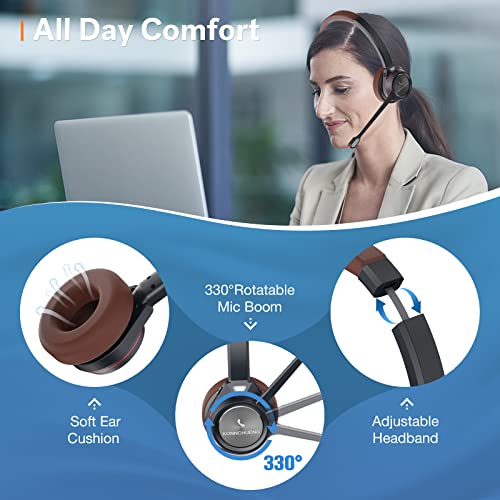 Wireless Headset with Microphone for Work, In-Built with USB Dongle for PC, Bluetooth Headset for Home Office Call Center, Work with Computer, Zoom, Ms Teams, Jabber Video Conference Voice Recognition - style: Duo