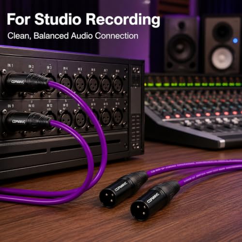 XLR Male to Male Cable 1ft 2-Pack, OFC Triple Braided Shielded Balanced 3-Pin Mic Cord for Home Studio, Podcast, DMX, Shure SM57 SM58, Mixer, Audio Interface