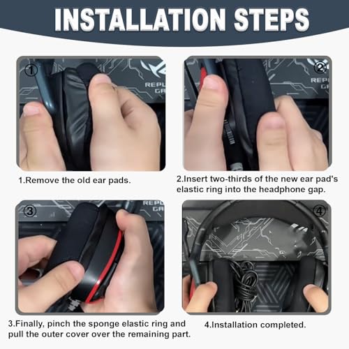Replacement Ear Pads for Corsair Void & Corsair Void PRO RGB Wired/Wireless Gaming Headsets, Ear Cushion Pads Cover, Black Mesh Fabric, Memory Foam-Black