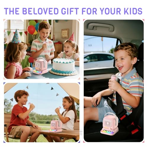Mini Karaoke Machine with Colorful 7 Piano Keys,Top | Birthday for 3 4 5 6 7 8 9 10 11 12+ Years Old, Portable Bluetooth Speaker with Wireless Microphone,Boys and Girls Gift-Pink - color: C60Pink