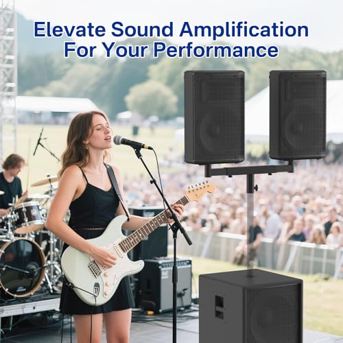 Rimous Heavy Duty Dual Fork Bracket Speaker Mount Bar Mounting Adjustable Width 13.78"- 20.47" | Fork Speaker Pole Mount Bar Adapter for PA/DJ Speakers with 35mm Pole Hole, Single
