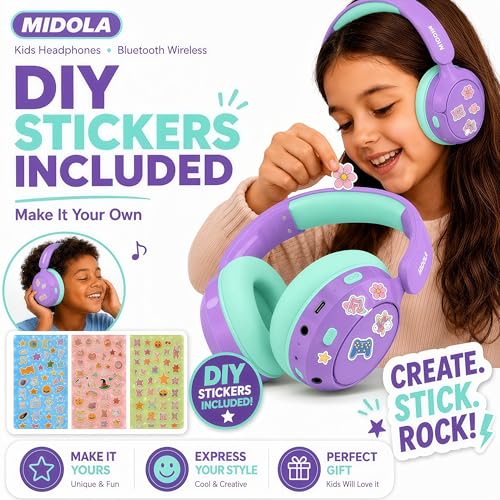 MIDOLA Kids Bluetooth Headphones Wireless,ANC,68H,Safe Volume Limit 85/94dB | Active Noise Cancelling,Adjustable Headband Foldable Over-Ear for Toddler Girls Boys Tablet/iPad,HD Stereo,Built Mic,Purple - color: Purple