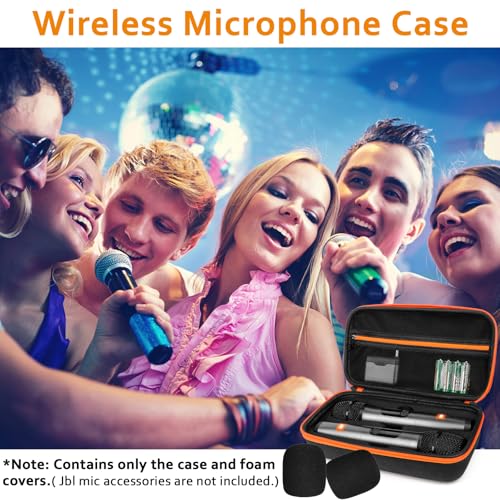Wireless Microphone Case Compatible with J-B-L wireless Two Mic System, Partybox Mic Portable Storage Bag for Singing Karaoke, Handheld Mic Carrying Case for Receiver, Battery, Adapter(Box Only)