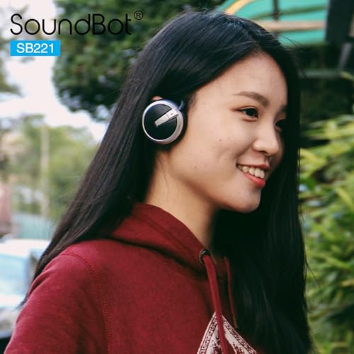 Soundbot Behind the Neck Headphones, Sweat Resistant Secure-Fit for Sports | 20-hr music streaming, 25-hr hands-free calling, built-in voice command, sleek black finish, lightweight all-day comfort fit