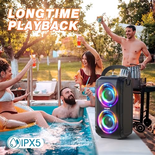 W-KING 80W Bluetooth Party Speaker with Wireless Microphone | Portable Loud Bluetooth Speaker-2 Full Range Drivers/Deep Bass, 105dB Sound, Adults/Kids with Lights/IPX5/U-Disk/TF/AUX - style: T9MIC