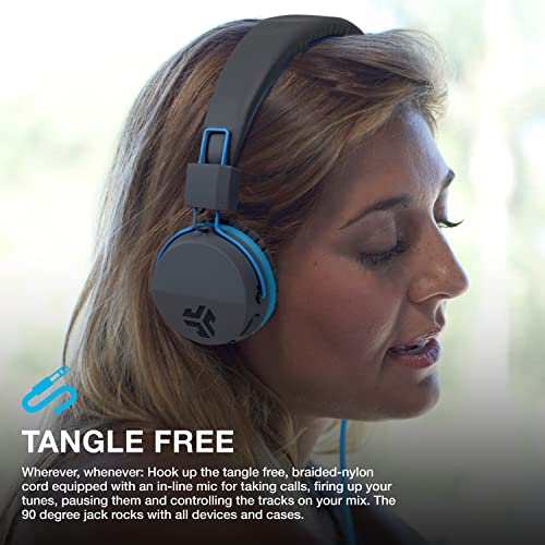 JLab Neon on-Ear Wired Headphones with 40mm Drivers, Graphite/Blue - color: Graphite/ Blue, size: Wired