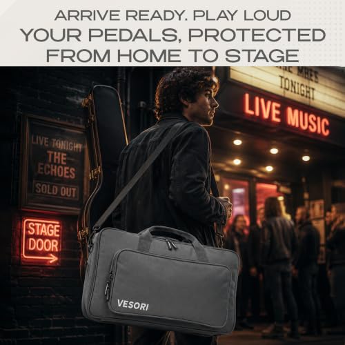 Pedalboard Bag - Fits Boss ME-80 / GT-100 / ME-90 and More - 22.5x12.5x3 Inch Fleece Lined Guitar Pedal Board Case with Shoulder Strap, Front Pocket, Non-Slip Feet, 600D Nylon (Grey)