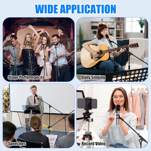 Relaxweex 4 Sets Mic Stand Adjustable Boom Arm Microphone Stand with Tripod Base Boom Microphone Stands Height Adjustable 32.7-90.5 Inch with Mic Clips 3/8"-5/8" Adapter for Singing Performance Stage