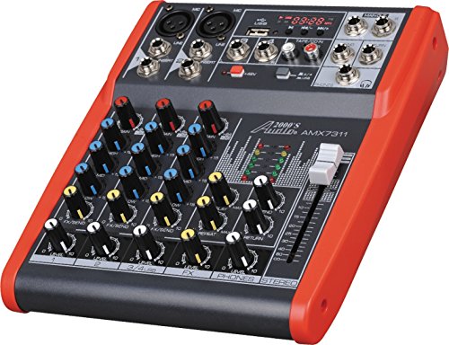 Audio2000'S AMX7311 Four-Channel Audio Mixer with USB Interface, DSP Processor, and Phontom Power - style: 4-Channel Mixer with USB & Sound Effect