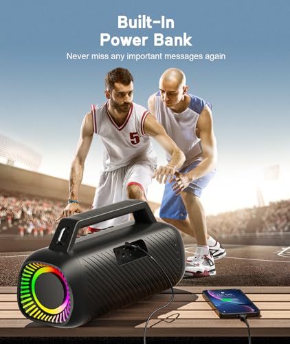 Ortizan 80W Speakers Bluetooth Wireless Loud with Bass, Waterproof, Black | IPX7, 24H Playtime, Bluetooth 5.3, TWS Pairing, Large Outdoor Speaker with Lights, Portable for Garage, Camping and Beach