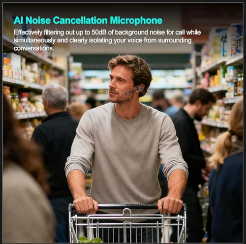 Wireless Noise Cancelling Headphones with Mic,Wireless Headset with Mic for Work(50dB ENC&Mute Button) Bluetooth Headset for Work from Home/Office/PC/Call Center/Laptop/Teams/Zoom Gray
