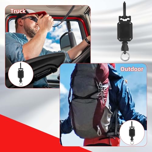 Retractable CB Mic Holder with D-Ring Adjustable Lanyard Snap Clip | CB Radio Microphone Hanger Mount, Durable Tether, Car Truck Off-Road Vehicle Drivers Accessories