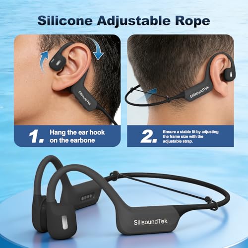 Liquid Silicone Swimming Headphones,IP68 Waterproof Underwater Bone Conduction Headphones,Bluetooth 6.0 &MP3 with 32GB Memory Card,Open Ear Bone Earphones for Running,Fitness and Cycling (Gray)
