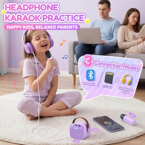 YLL Karaoke Machine for Kids, Portable Mini Speaker with 2 Wireless Microphones, Kids Toy Gifts for Girls Ages 3, 4, 5, 6, 7, 8, 9, 10+ Years Old, 4-12th Birthday Singing Home Family Party - color: Violet-Cat