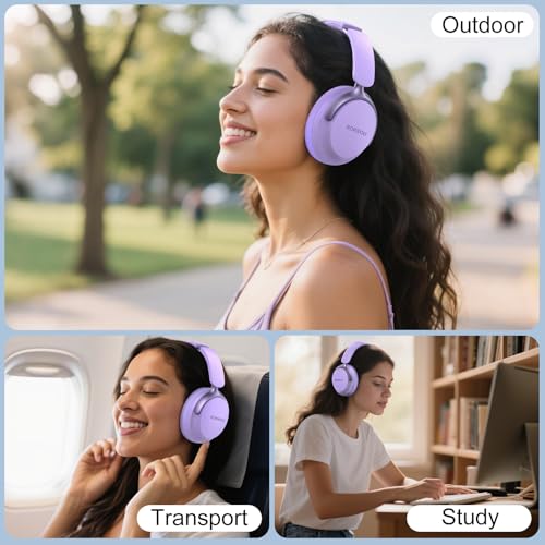 B8 Bluetooth Headphones Over Ear, 6 EQ Music Modes and 50H Playtime Deep Bass Wireless Headphones with Mic, Lightweight Folding HiFi Stereo Headset for iPad/Travel/Tablet/PC/Home Purple - color: Purple
