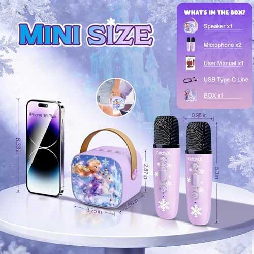 Mini Karaoke Machine for Kids with LED Lights & Fun Voice Effects | Portable Bluetooth Speaker with 2 Wireless Mics,Girls Birthday Gifts Toys for Ages 3-12 Years Old,Family Party Singing & Play - color: Purple