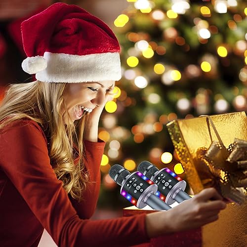 BONAOK Karaoke Microphone for Kids & Adults - Bluetooth Microphones Singing Mic with Disco Lights, Echo Effect, Built-in Speaker Portable Karaoke Player for Party Travel Gifts Q78(Space Gary) - color: Space Gary