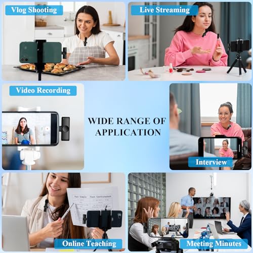 Professional Wireless Microphone for iPhone, iPad, 2pcs Wireless Microphones with Crystal Clear Sound Quality, Mini Microphone Plug-Play for Interview Video Podcast Vlog YouTube Tiktok