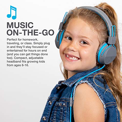 JLab JBuddies Studio On-Ear Kids Wired Headphones, Toddler Headphones, Kid Safe, Studio Volume Safe, Volume Limiter, Folding, Adjustable, Noise Isolation, with Mic (Graphite/Blue) - color: Graphite / Blue, size: Headphones