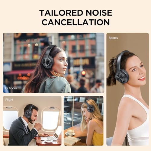 Hybrid Active Noise Cancelling Headphones 130H Wireless Over Ear Headphones | Bluetooth, Hi-Res Sound, Deep Bass, Spatial Audio, Dual Connection, Custom EQ via App, Comfortable Fit for Travel Home Office - color: Black