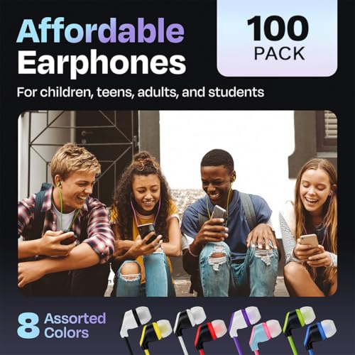 JustJamz USB C Earbuds, 100 Pack – in-Ear Wired Headphones USBC with Microphone, Type C Earphones for iPhone 15, iPad and Most USB-C Devices, Classroom Bulk Wired Earbuds