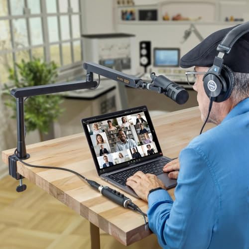 Low-Profile Broadcast Arm w 6" Riser, Supports Mics & Cameras up to 4.4 lbs | 360° Rotatable Adjustable Foldable Microphone Low Arm Desk Mount for Podcast/Streaming/Gaming/Radio Studio by AURAY