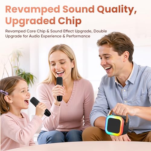 Mini Karaoke Machine, Portable Bluetooth Speaker & 2 Wireless Microphones | Karaoke Player Karaoke Microphone For Family Home Party Outdoor With HI-FI Sound | 5 Magic Sound | PA System | USB | TF | AUX - color: Black