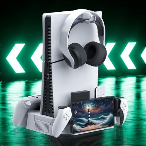 PS5 / PS5 Slim Cooling Station with PlayStation Portal and Controller Charging Station, Cooling Stand for PlayStation 5, PS 5 Portal Charger Dock Accessories with Cooler Fan, Headset Holder, 4 USB Hub
