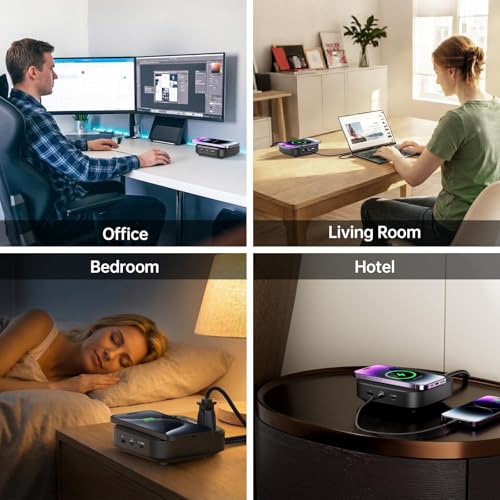 Charging Station 67W, 6 in 1 iPhone Charger Station with USB Port | Wireless Charging, 2× AC Outlets, Desktop/Bedside/Nightstand GaN Multi Power Station for iPhone, Galaxy, Hotel-Grade, Black - color: Black