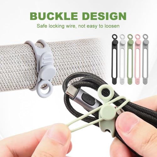 Silicone Cable Ties Reusable, Data Cable Organizer & Cord Management Straps, Elastic Cable Wrap for Wires, Charger, Earphones, USB Cables, Cable Management Organizer for Home Office Desk (24)