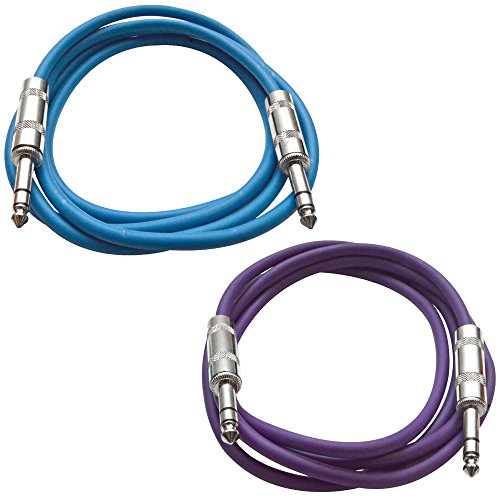 Seismic Audio - SATRX-3-2 Pack of 3' 1/4" TRS Male to 1/4" TRS Male Patch Cables - Balanced - 3 Foot Patch Cord - Blue and Purple - color: Blue and Purple