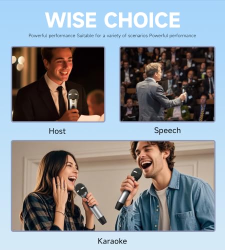 Wireless Microphones for Karaoke Machine, 2 Rechargeable Metal Dynamic Microphones with Receiver, 200FT Stable Wireless Range, 40H Battery Life, Plug and Play for PA Speaker, Amplifier, Church, Party