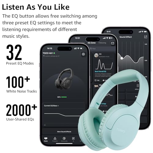 TOZO HA1 70H Over Ear Wireless Headphones Bluetooth 5.4 Foldable Headset | Deep Bass Stereo Sound, 32 Custom EQ Modes, Control Via Button, 78ms Low-Latency, Clear Call, Ideal For Travel Daily Use - color: Green