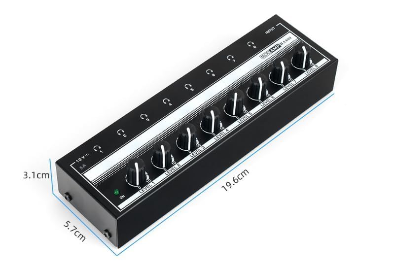 HERCHR Headphone Amplifier 8 Channel Metal Stereo Audio Amplifier, 100 to 240V Portable Headphone Amp with Power Adapter for Studio and Stage