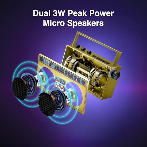 Portable Bluetooth Speakers, Retro Speakers Bluetooth Wireless Wearable | Mini Bluetooth Boombox with 27” Neck Chain, FM Radio, On-Board Buttons, Dual 3W Peak Power Bluetooth Speaker for Anywhere - color: Gold