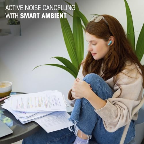 JBL Vibe Beam 2 True Wireless Noise Cancelling Earbuds, Pure Bass Sound, Smart Ambient, 4 Mics, Up to 40H Playback, IP54 Dust/Water Resistant (Teal) with Expo Gear Weather-Resistant Hard-Shell Case - color: Blue