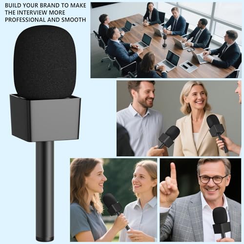Handheld Adaptor for Interview Mic, 2 Packs Wireless Mic holders for DJI/Rode/Hollyland Lark Lavalier, Universal Magnetic Microfono Stand with Foam Windshield & Flag Station for Interview/Vlogging - size: 2 Pack