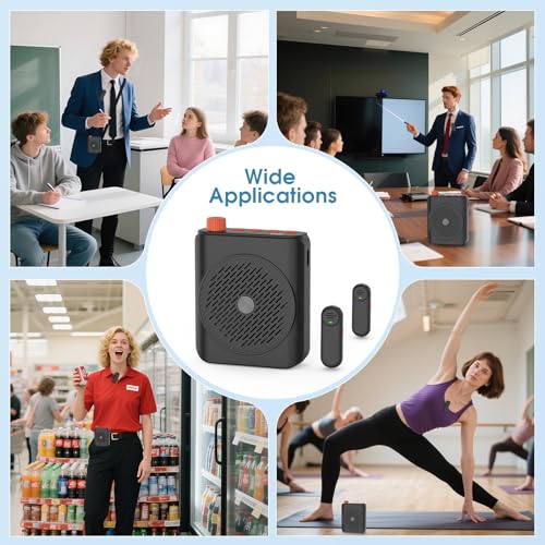 15W Wireless Voice Amplifier for Teachers, Dual Magnetic Lavalier Mics with Noise Reduction, Portable Bluetooth 5.3 PA System for Tour Guide Yoga, 15H Battery Waist-Mount Speaker, 98FT Range (Black) - color: Black