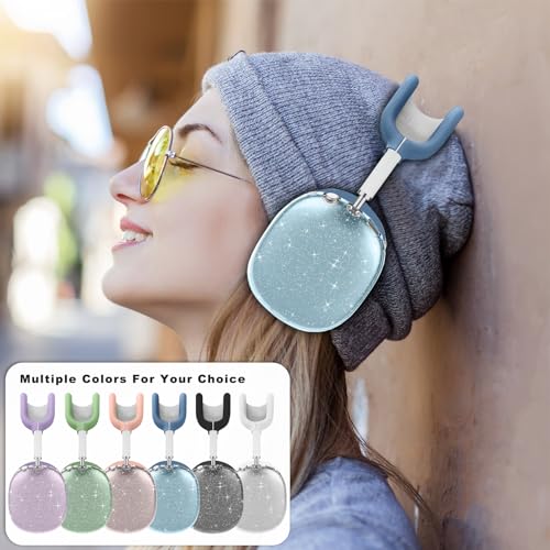 for AirPods Max case Cover,Anti-Scratch Ear Pad Case Cover/Ear Cups Cover/Headband Cover for AirPods Max. Clear Soft TPU and Silicone,Skin Scratch Proof. - color: 3PC-Glitter Blue