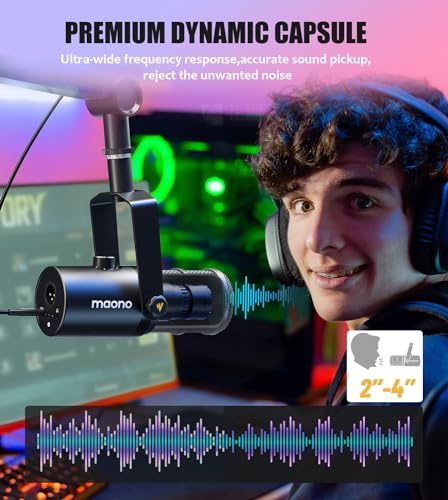 MAONO Dynamic Microphone with Headphones, USB/XLR Podcast PC Mic for Broadcast, Recording, Streaming, Gaming, Studio, PD400X, BA37, MH601