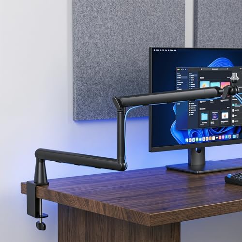 Dual Microphone Boom Arm Stand with Desk Clamp Mount, 2KG Load Capacity, Cable Management, Adjustable Articulating Arm, Black