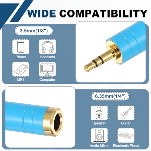 MECCANIXITY 2Pcs TRS 3.5mm Male to 6.35mm Female 1/8" Plug to 1/4" Blue | Stereo Headphone Adapter, Jack, Audio Converter, Pure Copper, Gold Plated, for Guitars Speakers Laptops - color: Blue