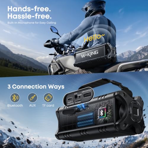 W-KING Bluetooth Speaker, 90W Max Loud IPX6 Waterproof Portable Speaker, 50W Deep Bass/Subwoofer *2/40H/EQ/TF/AUX, 105dB Large Boombox Outdoor Speakers Bluetooth Wireless for Party/Camping/Jobsite - color: ALL-BLACK