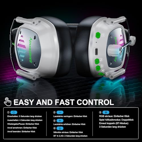 Wireless Gaming Headset for PS5 PS4 PC, Foldable RGB & ENC Mic | 2.4GHz ≤20ms Low Latency, Bluetooth for Switch, Mac & Mobile, 50mm Drivers, 50H Playtime, Lightweight Fit for FPS & Team Play - color: Balck-Beige