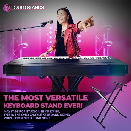 Liquid Stands Piano Keyboard Stand X Style Adjustable Portable Heavy Duty | Fits 54 61 88 Key Electric Compatibility, Double Braced Foldable Frame, Digital Music Table for Kids and Adults - color: Black X-Style