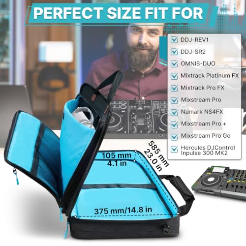 ORKELS DJ Controller Bag, Portable Padded DJ Travel Case with Storage Pocket, Compatible with Pioneer DDJ-REV1 SR SR2 OMNIS DUO & Numark Mixtrack Platinum FX - size: M-23.2''L x 4.1''D x 14.8''W