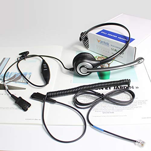 Wantek RJ9 Telephone Headset Mono with Noise Cancelling Mic, Quick Disconnect, Only for Plantronics M12 M22 MX10 Amplifiers or Cisco 7940 7942G 7945G 7960G 7975G 7821 7861 8841 8851 IP Phones(600QC1) - color: Gray